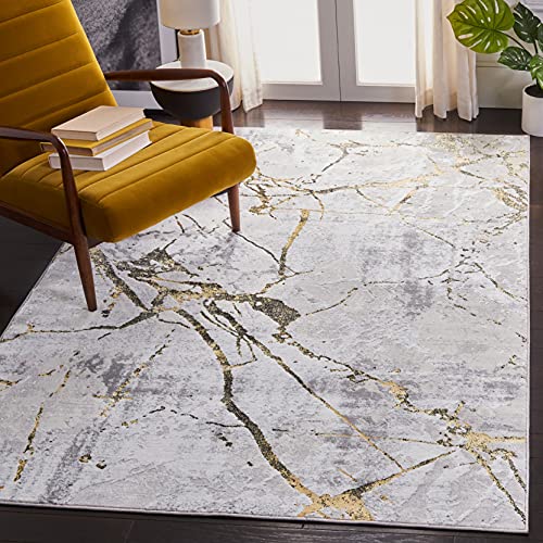 Safavieh Contemporary Rug for Living Room, Dining Room, Bedroom - Amelia Collection, Short Pile, in Grey and Gold, 91 X 152 cm