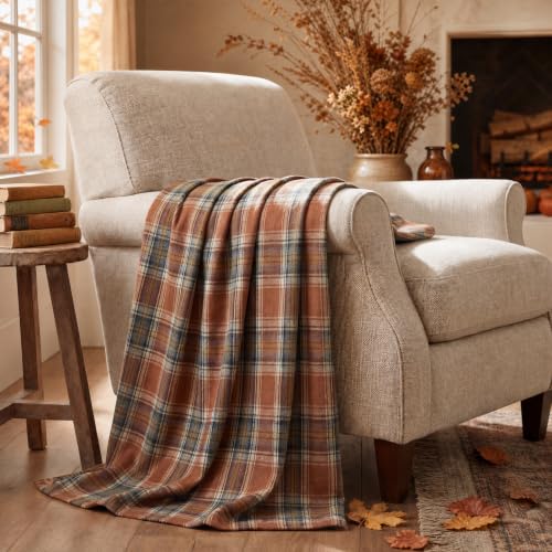 Horaldaily Rust Plaid Fall Decorative Throw Blanket 50x60 - Rustic Farmhouse Soft Lightweight Non-shedding Plaid Throw Blanket for Couch Sofa Bed Decoration, Ideal Gift for Kids Adults