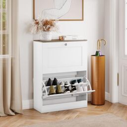 Vida Designs Altino 2 Drawer Shoe Cabinet - White & Oak - Space-Saving Storage for 10+ Pairs - 80H x 58W x 23.5D cm - Anti-Tip - Modern Hallway Unit