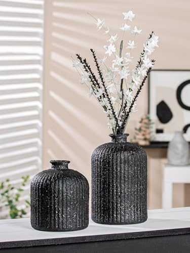 Pack of 6 Vase, Bottle, Glass, Black, PU 6, H. 18 cm, D. 16 cm