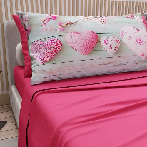 PETTI Artigiani Italiani - Cotton Sheets with Pillowcases in Digital Print, Single Sheet, 346 Fuchsia Pattern, 100% Made in Italy