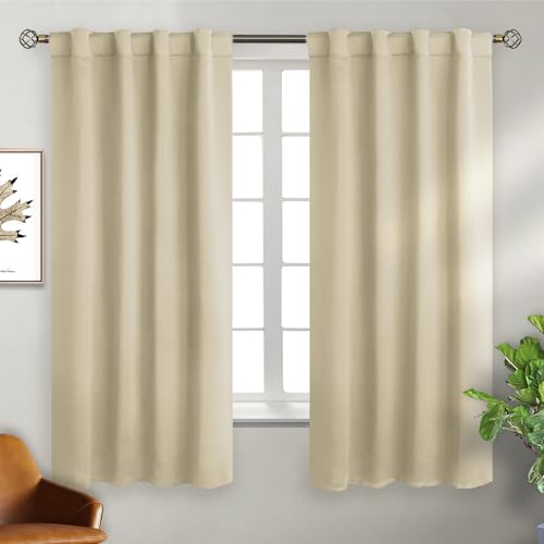 BGment Beige Room Darkening Curtains 63 inch Length - Rod Pocket and Back Tab Thermal Insulated Curtains for Bedroom/Living Room, 2 Panels Set, 38 x 63 Inch