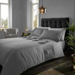 GC GAVENO CAVAILIA Velvet Quilt Cover King Size Bed Set - Fancy Duvet Cover (230x220 cm) - Breathable Comfy Bedding Sets King - Polyester Bed Cover & Pillowcases - Grey