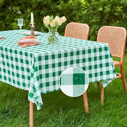 MANGATA CASA 2Pcs Green Gingham Tablecloth for Rectangle Tables-Checkered Table Cloth Waterproof Kitchen & Table Linens-Polyester Buffalo Plaid Wrinkle Free Table Cover(Green 60x102in-2Pack)