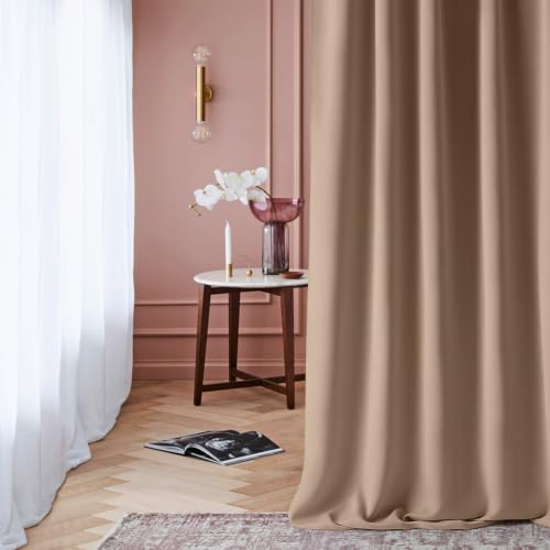 ROOM99 Laurel Curtain with Eyelets, 180 x 260 cm, Width x Height Blackout Opaque Sliding Curtains, Living Room, Bedroom, Beige, 1 Piece