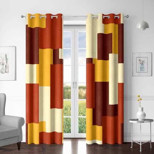 Tyrot Rust Burnt Orange 100% Blackout Curtains for Bedroom 96 inch Long 2 Panels Set Modern Abstract Geometric Black Out Curtains Insulated Room Darkening Window Drapes for Living Room, 52Wx96L