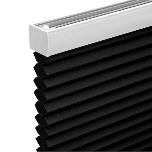 "Changshade Cellular Shades Blackout Cordless Blinds for Windows, Room Darkening Honeycomb Blind, Securer Than No Drill and Easy to Install, 20"" W * 48"" H, Black"
