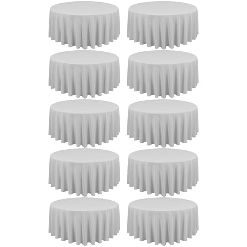 REWOMC 10 Pack Light Grey Round Tablecloths - 90 Inch, Polyester Table Cover, Stain and Wrinkle Resistant Washable Fabric, Perfect for Wedding Banquet Parties