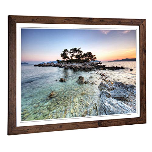 Framed Print of Landscape Rocky Island Art Design - Wall Art Picture Measures: A2 / 24.5 x 18 Inch / 62 x 45 cm - Home Decor for Kitchen, Living Room, Dining Room, Lounge, Bedroom, Hallway, Office