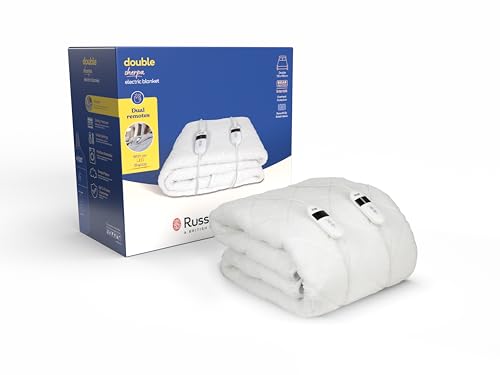 Russell Hobbs Electric Blanket, Sherpa Fleece Heated Double Fitted Underblanket, 6 Heat Settings & 10 Hour Auto Shut Off, Energy Efficient, Machine Washable, 2x Remote, 135 x 190 cm, 120W, RHBDB8004