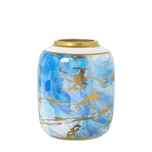 Alexandra House Living Vase Blue White Gold Ceramic 18 x 18 x 23 cm