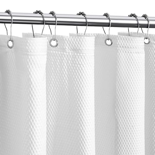 Tititex Solid White Cloth Fabric Shower Curtain Liner with 2 Magnets - Texture Pressure Bubble Soft Hotel Quality Waterproof Shower Liner, Light-Weight & Machine Washable 72x76 inch