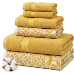 Modern Threads Trefoil Filigree 6-Piece Reversible Yarn Dyed Jacquard Towel Set - Bath Towels, Hand Towels, & Washcloths - Super Absorbent & Quick Dry - 100% Combed Cotton