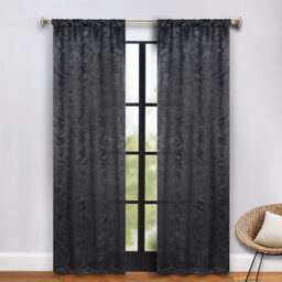 "Superior Blackout Curtains, Room Darkening, Bedroom, Drapes, Kitchen, Living Room Window Accents, Sun Blocking, Thermal, 2 Pack, Leaves Blackout Curtains, Set of 2, 36"" x 84"", Black"
