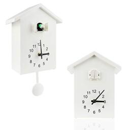 KEYPOWER Cuckoo Clock Cuckoo Wall Clock, Natural Bird Voices Or Cuckoo Call, Design Clock Pendulum, with Timed Alarm Clock,Bird House, Wall Art Home Living Room Kitchen Office Decoration (White)