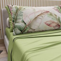 PETTI Artigiani Italiani - Double Bed Sheets Cotton with Pillowcases in Digital Print, Double Bed Sheet, Floral Pattern 191 Sage, 100% Made in Italy