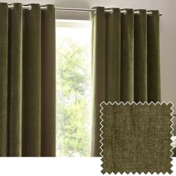 Yard Heavy Chenille Eyelet Curtain Pair (Olive, 229 x 137 cm)