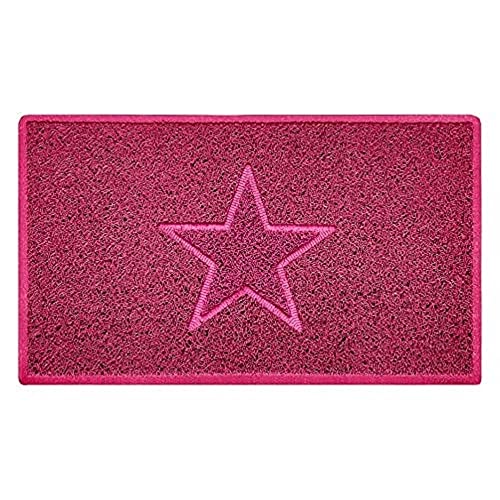 Nicoman Star Shape Embossed Entrance Door Mat Non Slip Dirt Trapper PVC Spaghetti Mat with Rubber Base, Jet Washable Quick Drying Doormat Indoor or Outdoor - (Medium, Pink, 75 x 44cm)
