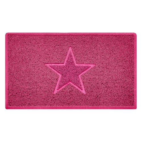 Nicoman Star Shape Embossed Entrance Door Mat Non Slip Dirt Trapper PVC Spaghetti Mat with Rubber Base, Jet Washable Quick Drying Doormat Indoor or Outdoor - (Medium, Pink, 75 x 44cm)