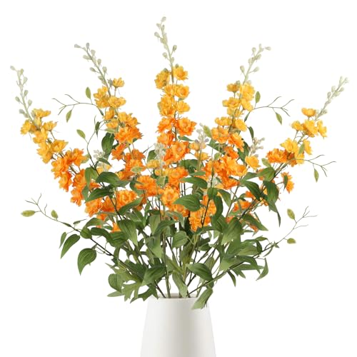 "IPOPU 9Pcs Orange Artificial Delphinium Flowers Combo Clematis Greenery Stems, 33.5"" Long Stem Larkspur for Wedding Centerpieces, Bridal Bouquet, Home Party Table Decor (Orange)"