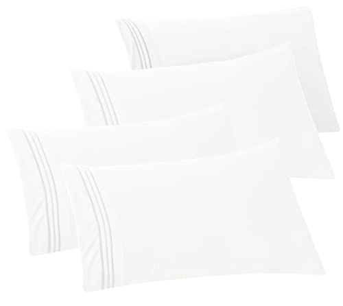 Elegant Comfort 4-PACK Solid Pillowcases 1500 Thread Count Egyptian Quality - Easy Care, Smooth Weave, Wrinkle and Stain Resistant, Easy Slip-On, 4-Piece Set, Standard/Queen Pillowcase, White