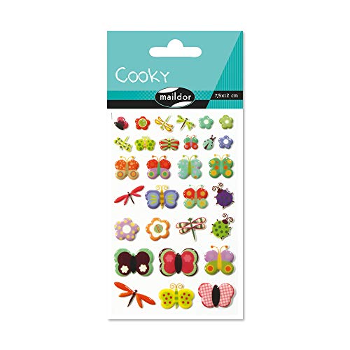 Maildor 560388C - 3D STICKERS Cooky - 1 sheet 12x8 cm - 30 stickers - FLIGHT INSECTS THEME - Children's Arts and Crafts Accessories - Creative and Leisure