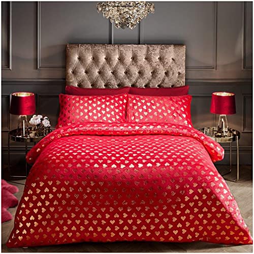Gaveno Cavailia Luxurious Super Soft Warm Cosy Heart FOIL Duvet Cover Bedding Set, 100% Polyester Deep, Double
