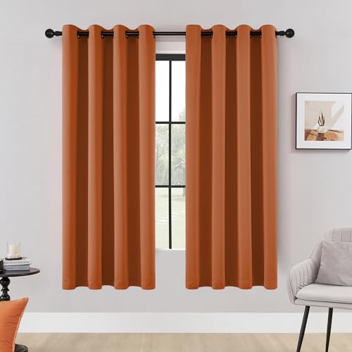 HUTO Blackout Curtain Panels 72 Inch - Window Treatment Energy Saving Thermal Insulated Solid Antique Copper Grommet Drapes for Living Room, 1 Pair, 52 by 72 Inch, Rust