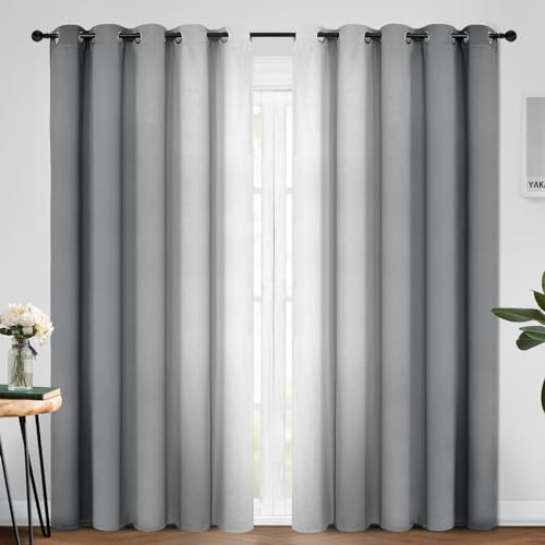 Yakamok 84 Inch Length Gray and Greyish White Gradient Color Ombre Blackout Curtains for Bedroom, Room Darkening Thermal Insulated Grommet Window Drapes for Living Room (2 Panels, 70x84 Inch)
