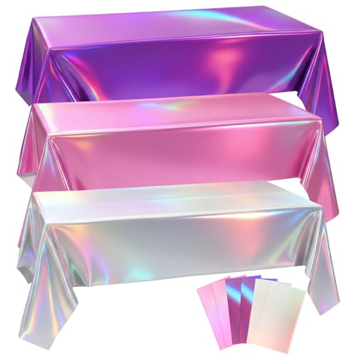 Oudain 6 Pcs Kpop Theme Party Purple & Pink & Silver Iridescent Party Tablecloth 54 x 108 Inch Plastic Rectangle Tablecloth Waterproof Table Cover for Kpop Theme Birthday Decoration