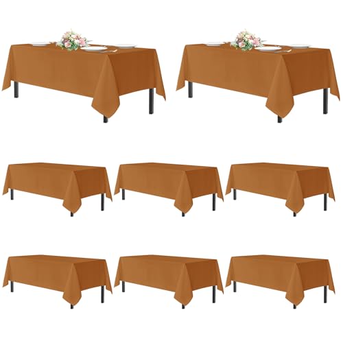 sancua Thanksgiving Tablecloths for 6 Foot Rectangle Tables, 8 Pack Light Brown - Washable Polyester Fabric Fall Table Cloth for Harvest Party, Birthday, Banquet Reception, 54x108 Inch Bronze