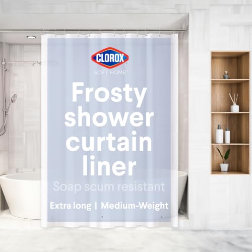 "Clorox Shower Curtain Liner, Premium Medium-Weight Durable Waterproof 6g PEVA for Bathroom with Weighted Magnets, Extra Long 72"" x 78"", Frosty 1 Pack"