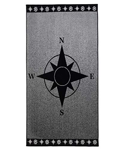 Gözze - Beach Towel with Compass Design, 100% Cotton, 90 x 180 cm - Silver