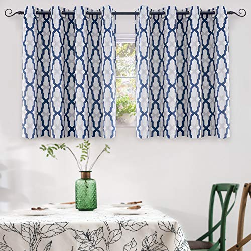 DriftAway Mason Thermal Blackout Grommet Window Curtains Geometric Trellis Pattern 2 Panels Each 52 Inch by 36 Inch Navy
