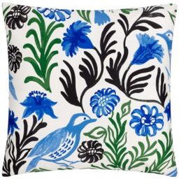 furn. Aljento Cushion Cover – Reversible Water Resistant Mediterranean Floral Bird Outdoor Decorative Case (Blue - 43x43cm)