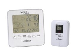 LEXIBOOK Weather Station Meteoclock Silver, Waterproof Outdoor Sensor, Moon Phase, Alarm and Snooze Function, Battery Operated, silver, SM940