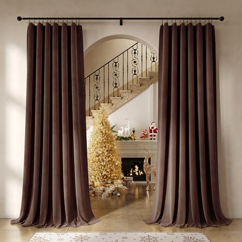 Beauoop Coffee Brown Velvet Curtain for Bedroom Living Room 52x108 2 Panels - Soft Luxury Room Darkening Drapes Thermal Insulated Soundproof 108 Inches Long Window Treatments Rod Pocket