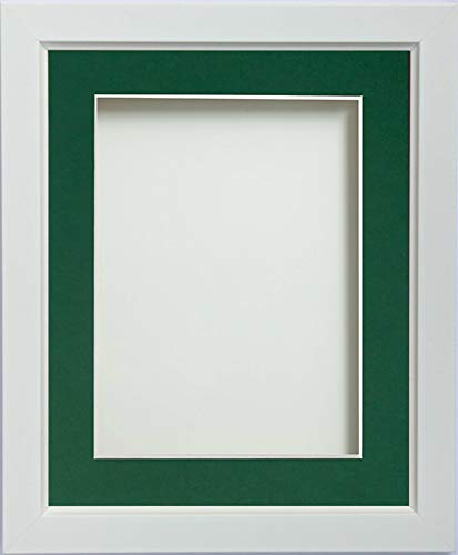 Frame Company Ainsworth Range White 10x8 inch Picture Photo Frame with Bottle Green Mount for Image 8x6 inch * Choice of Sizes* Fitted with Real Glass