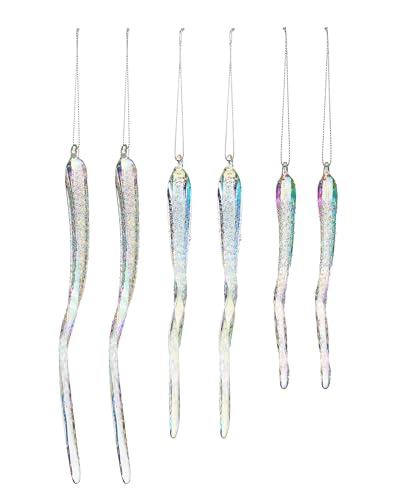 Frosted Iridescent Glass Icicles – Set of 6 Christmas Tree Decorations, 15–25 cm