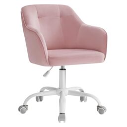 SONGMICS Office Chair, Swivel Chair, Desk Chair, Makeup Vanity Chair, Adjustable Height, Armrests, 110 kg Load, Velvet, Home Office, Study, Bedroom, Jelly Pink OBG019R12