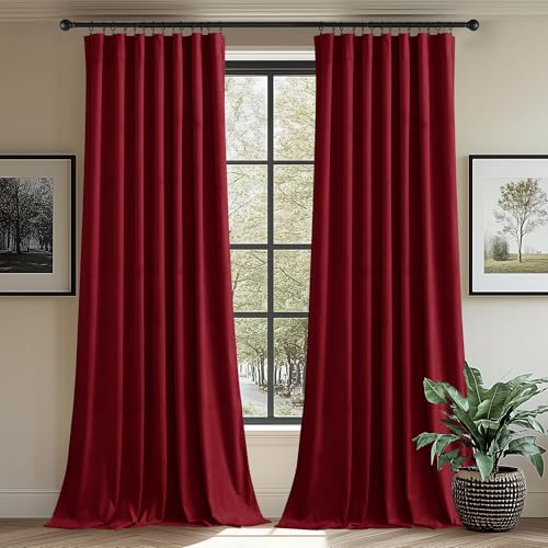 StangH Christmas Velvet Curtains 96 inches Long Heavy-Duty Large Window Drapes Room Darkening Privacy Enhancing Panels for Home Theater/Film Room/Stage, Red, 62 x 96 inches, 2 Pcs