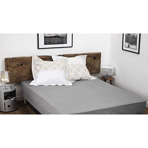 100% Cotton Fitted Sheet – 57 Thread Count – Size 180 x 200 cm – Light Grey – 30 cm Deep – Tight Weave – Soft, Breathable, Washable
