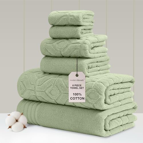 Amrapur Overseas 6-Piece Yarn Dyed Diamond Gate Jacquard Towel Set Seafoam