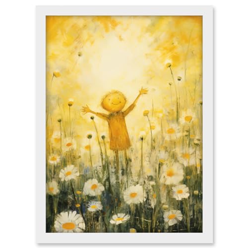 Artery8 Sunshine Happiness and Flowers Everywhere Simple Kids Bedroom Nursery Artwork Framed A3 Wall Art Print