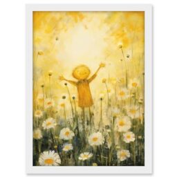 Artery8 Sunshine Happiness and Flowers Everywhere Simple Kids Bedroom Nursery Artwork Framed A3 Wall Art Print