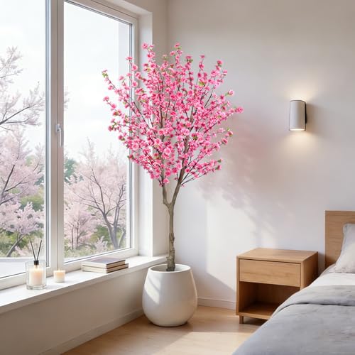 HUAESIN 6.5ft Artificial Cherry Blossom Tree with 32 Branches, Pink Silk Flowers for Home, Wedding, Party, Office Decor