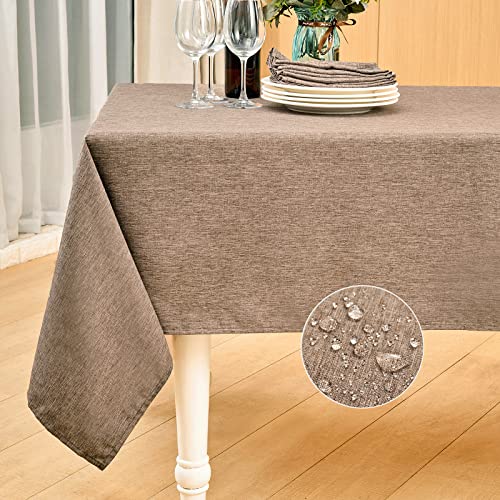 "Mebakuk Rectangle Table Cloth Linen Farmhouse Tablecloth Waterproof Anti-Shrink Soft and Wrinkle Resistant Decorative Fabric Table Cover for Kitchen (Flaxen, 60"" x 84"" (6-8 Seats))"