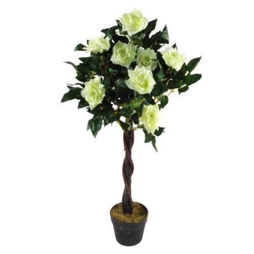 Leaf Artificial, Silk, Twisted Cream Rose Tree, 90cm