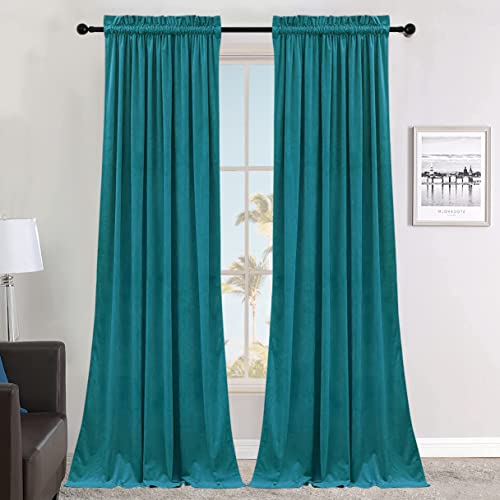 SMILETIME Lake Blue 84in Long Velvet Curtains with Rod Pocket Thermal Insulated Soft Privacy Light Filtering Velvet Drapes for Bedroom and Living Room, Set of 2 Panels, 52 x 84 Inches Long