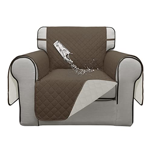ISSUNTEX Double Protection 100% Waterproof Chair Sofa Covers for Living Room, Couch Covers for Chair Sofa, Reversible Furniture Protector Sofa Cover for Dogs, Pets, Kids (Chair, Camel/Ivory)